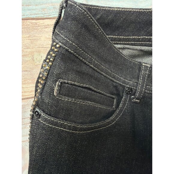 Chicos 0 Platinum Size 4 Black Rhinestone Straight Leg Jeans Womens Cotton - Picture 4 of 7